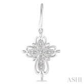 1/20 ctw Round Cut Diamond Cross Earrings in Sterling Silver